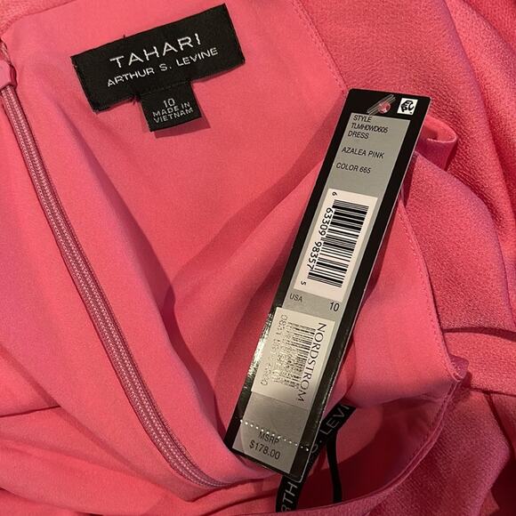 Tahari Arthur S. Levine Mock Neck Side Bow Tie Maxi Pink Dress Size 10 NWT - Picture 12 of 15